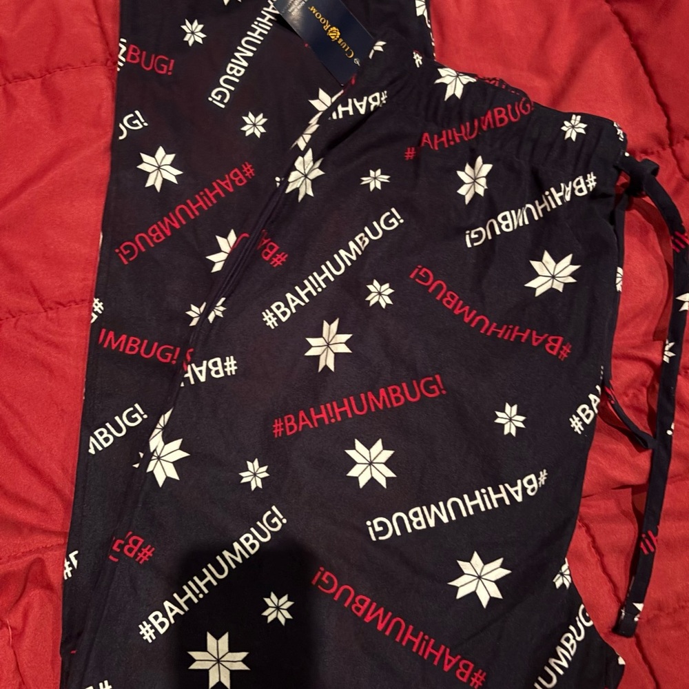 Pajama pants mens new Christmas Bah!Humbug size M polyester Club Room navy - Picture 1 of 2